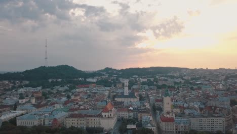 Aerial-City-Lviv,-Ukraine.-European-City.-Popular-areas-of-the-city.-Town-Hall