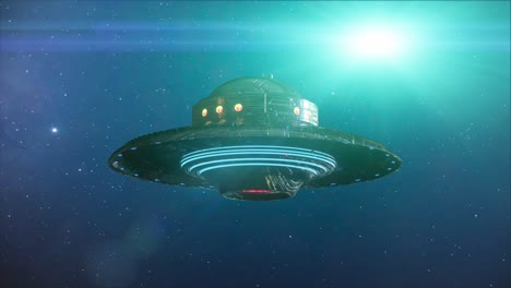 ufo-flying-saucer-on-dark-background.-3d-render