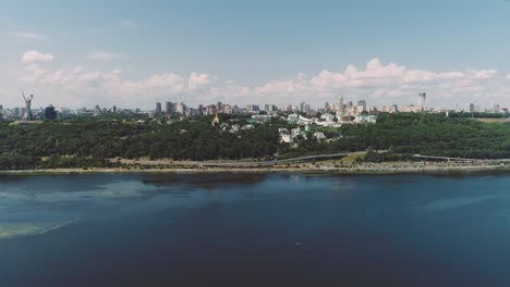 Stainless-Steel-Sculpture-of-Motherland-on-Bank-of-Dnieper-River,-Kiev,-Ukraine.