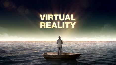 Rising-typo-'VIRTUAL-REALITY'-front-of-Businessman-on-a-ship.