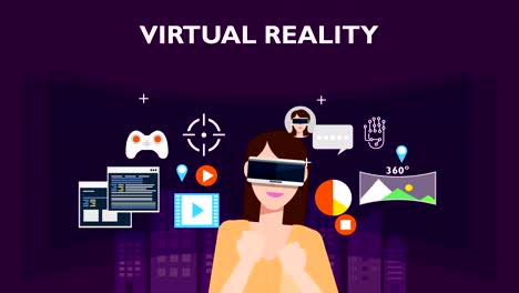 Concept-of-'VIRTUAL-REALITY'-woman-illustration,-vector-image.