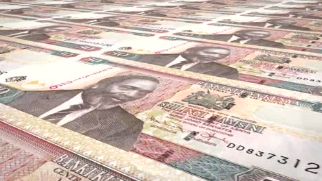 Banknotes-of-fifty-kenyan-shillings-of-Kenya-rolling,-cash-money,-loop