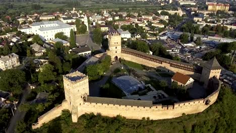 arieal-view-on-the-Lutsk-castle.-Prince-Lubart-stone-castle,-landmark-of-Lutsk-city,-Ukraine.