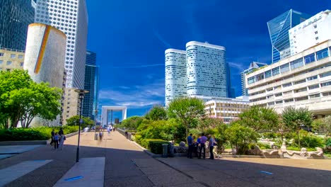 Skyscrapers-of-La-Defense-timelapse-hyperlapse---Modern-business-and-residential-area-in-the-near-suburbs-of-Paris,-France