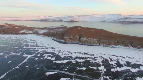 4K.-Aerial-survey-from-the-air.-Winter.-Lake-Baikal.-Small-sea.