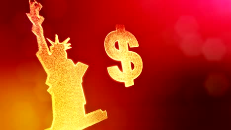 dollar-sign-and-emblem-of-The-Statue-of-Liberty.-Finance-background-of-luminous-particles.-3D-loop-animation-with-depth-of-field,-bokeh-and-copy-space-for-your-text.-Red-color-v2