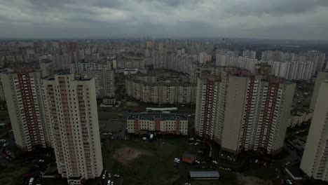 Aerial-drone-footage-of-gray-dystopian-urban-area-with-identical-houses