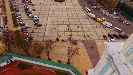 Aerial-view-Saint-Sophia-Cathedral-in-Kyiv.-Ukraine,-Europe.-Architectural,-religion-and-historical-monument-of-Kiev-in-autumn