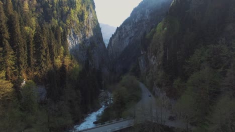 un-natural-del-paisaje,-las-vistas-de-las-montañas,-los-árboles-coníferos,-puente