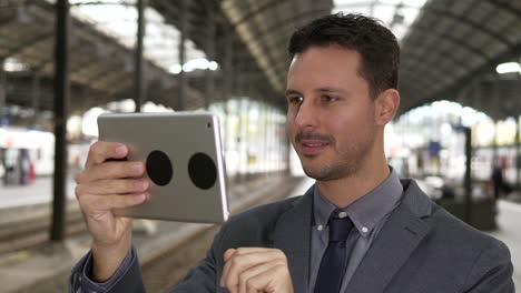 Buena-mirada-joven-banca-Gerente-de-negocios-comunicarse-con-mensajes-en-tablet