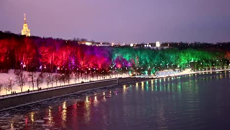 Christmas-(New-Year-holidays)-decoration-in-Moscow-(at-night),-Russia---Vorobyovskaya-Embankment-of-the-Moskva-river-and-Sparrow-Hills (Vorobyovy-Gory)