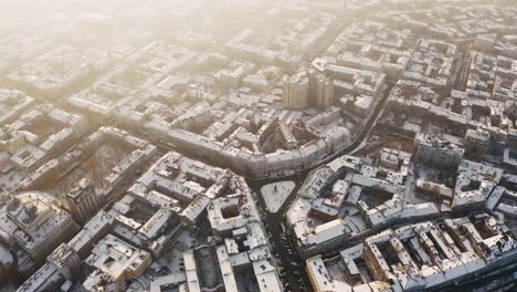 Aerial-view-of-old-city-center-during-sunny-winter-day