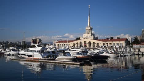 Seaport-and-the-Black-Sea-during-warm-spring-in-Sochi-in-Russia