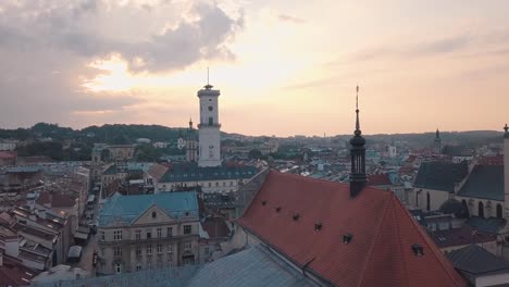 Aerial-City-Lviv,-Ukraine.-European-City.-Popular-areas-of-the-city.-Town-Hall