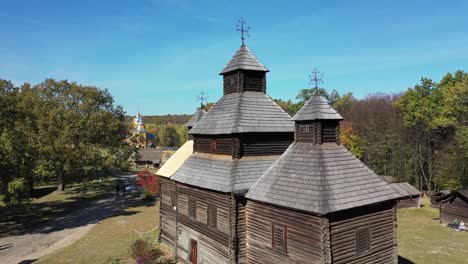 Aerial-view.-Wooden-orthodox-church.-Drone