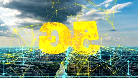 Stadt-Hyperlapse-Luftstadt-durch-5G-verbunden.-Cloud-Computing-Icons-Technologiekonzept,-Drahtloses-Netzwerk,-mobile-Technologie-und-Datenkommunikation,-künstliche-Intelligenz,-Internet,-4K