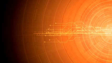 Bright-orange-gear,-circuit-board-and-arrows-tech-video-animation