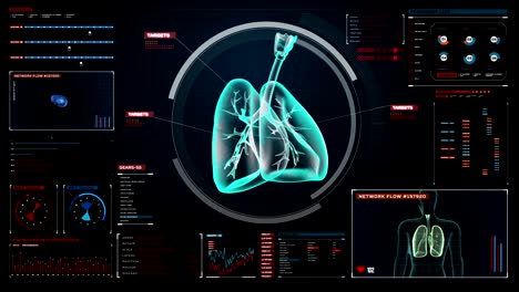 Rotierende-menschliche-Lunge,-Lungendiagnostik.-Röntgenbild.