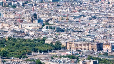 Top-view-of-Paris-skyline-from-observation-deck-of-Montparnasse-tower-timelapse.-Main-landmarks-of-european-megapolis.-Paris,-France