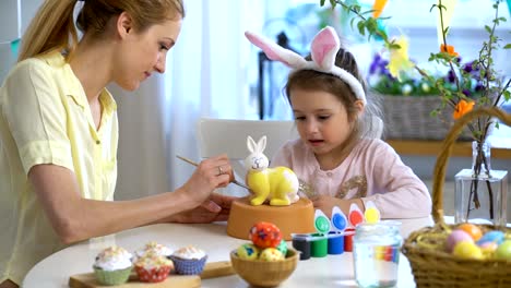 Happy-Easter!-Mother-and-her-daughter-with-Bunny-ears-painting-Easter-Bunny