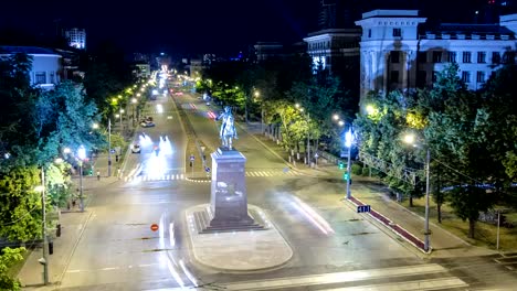 Das-Denkmal-für-die-Stadt-Gründer-Antenne-Timelapse---die-Kosaken-Charko-befindet-sich-im-Nauki-Prospekt-in-Charkow