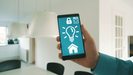 Internet-of-things-App-auf-Handy-schaltet-Licht-in-Smart-Home