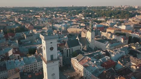 Aerial-City-Lviv,-Ukraine.-European-City.-Popular-areas-of-the-city.-Town-Hall