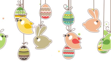 Feliz-Animación-pascual-navideña-con-pájaros,-conejos-y-huevos-de-Pascua