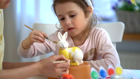 ¡Feliz-Pascua-de-resurrección!-Madre-y-su-hija-pequeña-con-orejas-de-conejo-pintar-conejito-de-Pascua