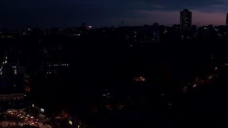 Aerial-shooting-night-city-Kiev-and-St-Andrew's-Church,-Europe,-Ukraine