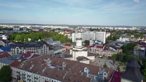 Ivano-Frankivsk-city-hall,-aerial