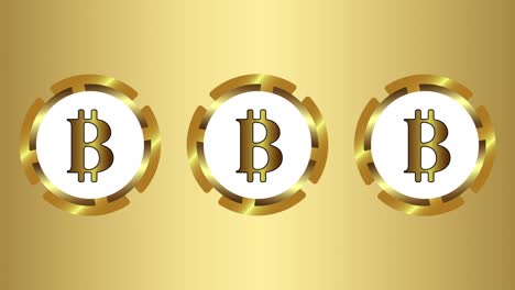 Three-icons-of-bitcoin-on-gold