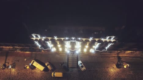 Aerial-View-Of-The-European-Embassy-In-Eastern-Europe.-Night.-Rain.