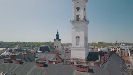 Aerial-City-Lviv,-Ukraine.-European-City.-Popular-areas-of-the-city.-Town-Hall