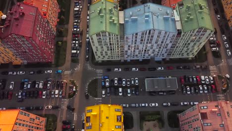 aerial-view-of-district-of-colorful-houses-in-Kiev,-Ukraine.-Comfort-town-buildings