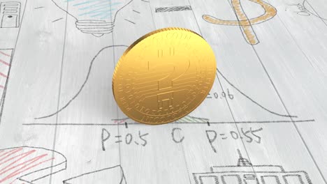 Moneda-digital-dorada-de-signo-de-interrogación-rotativa.-Renderizado-3D.-Animación.