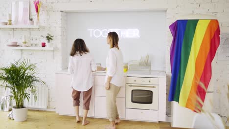 Girlfriends-have-fun-on-kitchen