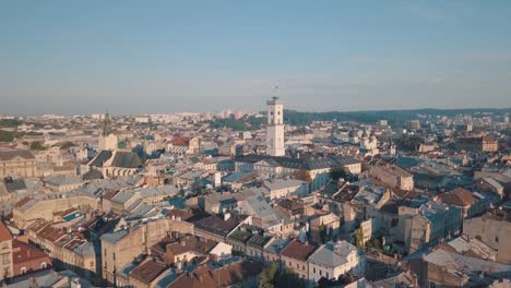 Aerial-City-Lviv,-Ukraine.-European-City.-Popular-areas-of-the-city.-Town-Hall