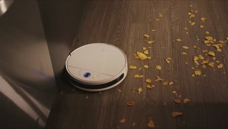 Robotic-vacuum-cleaner-rides-around-apartments-and-cleans-result-of-a-party