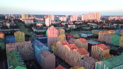 aerial-view-of-district-of-colorful-houses-in-Kiev,-Ukraine.-Comfort-town-buildings