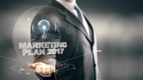 Marketingplan-2017-mit-Glühbirne-Hologramm-Geschäftsmann-Konzept