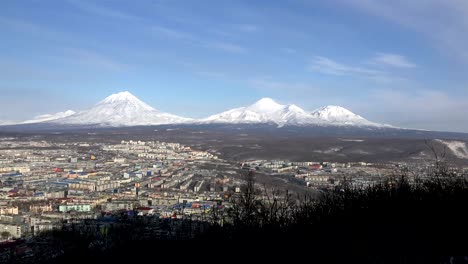 the-view-from-the-highest-point-in-the-city-of-Petropavlovsk-Kamchatsky-and-Avacha-volcanoes-Kozelskiy-and-Koryak