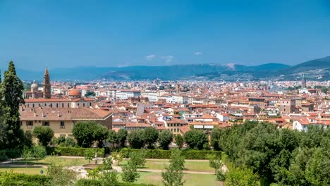 Beautiful-landscape-above-timelapse,-panorama-on-historical-view-of-the-Florence-from-Boboli-Gardens-Giardino-di-Boboli-point.-Italy