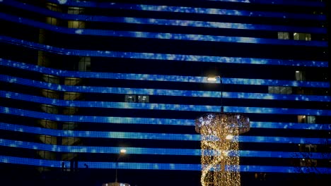 Beautiful-blue-lights-shine-on-the-building.-Festive-decoration.