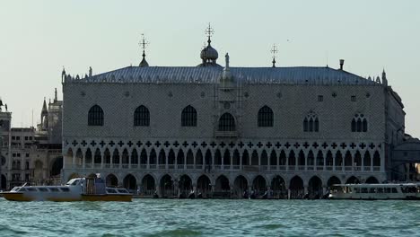 Piazza-San-Marco,-principal-public-square-in-Venice,-Italy,-view-from-boat