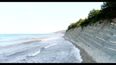 Aerial---Sea-coast,-rocky-beach.-Black-Sea,-Russia.