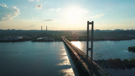 Aerial-drone-footage.-Fly-backward-south-bridge-in-kyiv.