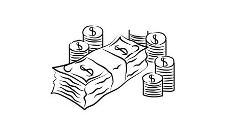 Animation-of-a-bundle-of-banknotes-and-stacks-of-coins.-Dollar.-USA.