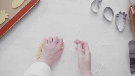 Cortar-la-masa-de-galletas-de-azúcar-con-cortadoras-de-galletas-en-forma-de-Pascua.