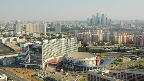 Aerial-view-of-the-Hodynskoe-pole-public-park-and-Megasport-stadium